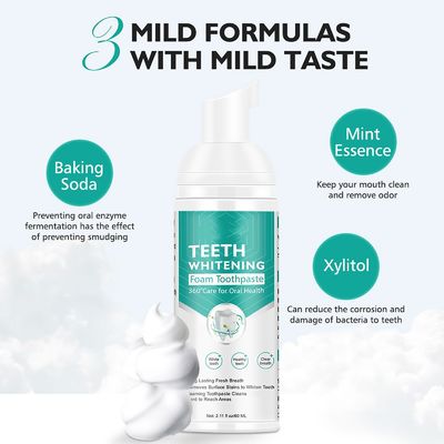 Travel Friendly Foam Toothpaste 2PCS Baking Soda Spearmint Flavor Mousse Whitening Toothpaste