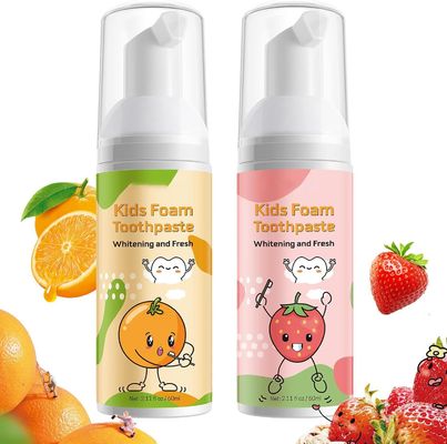 2PCS 60ml Childrens Toothpaste Kids Foam Toothpaste Travel Friendly Strawberry Orange