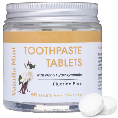 Custom Logo Nano Hydroxyapatite Toothpaste Tablets Vanilla Mint Fluoride Free 90 Tabs