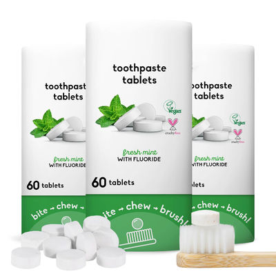 180 Count Anticavity Fluoride Toothpaste Tablets SLS Free Plastic Free Natural Mint Flavor