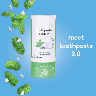 180 Count Anticavity Fluoride Toothpaste Tablets SLS Free Plastic Free Natural Mint Flavor