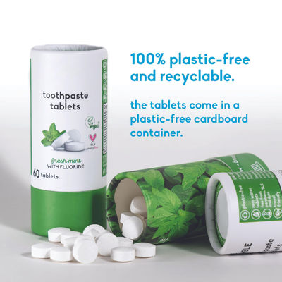 180 Count Anticavity Fluoride Toothpaste Tablets SLS Free Plastic Free Natural Mint Flavor