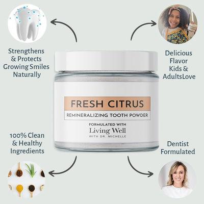 Natural Oral Care Remineralizing Tooth Powder Fluoride Free Fresh Citrus Private Labels