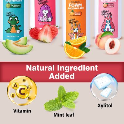 4 Flavors Childrens Foam Toothpaste Fruit Flavour Cavity Protection Non Fluoride