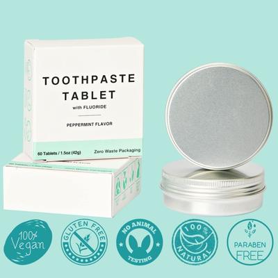 Adults 60 Tablets Chewable Toothpaste Tabs With Fluoride Peppermint Flavor OEM Logo