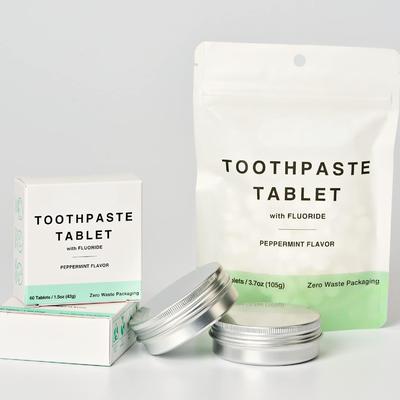 Adults 60 Tablets Chewable Toothpaste Tabs With Fluoride Peppermint Flavor OEM Logo