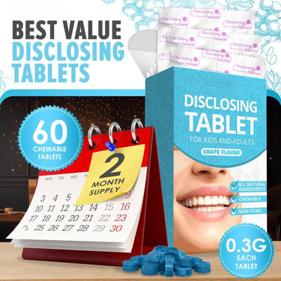 60 Count Chewable Disclosing Tablets For Kids Teeth Individually Wrapped Grape Flavored