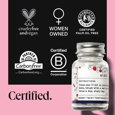 124 Bits Whitening Toothpaste Tablets Nano Hydroxyapatite And Xylitol Berry Twist Flavor