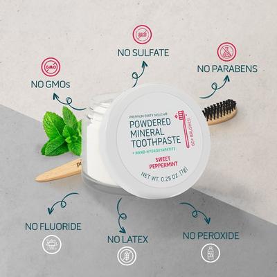Flavored Essential Oils Tooth Cleaning Powder With Natural Kaolin And Bentonite Clay 0.25 Oz