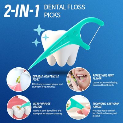 300 Count Mint Dental Floss Picks Single Use Toothpicks With 5 Travel Cases