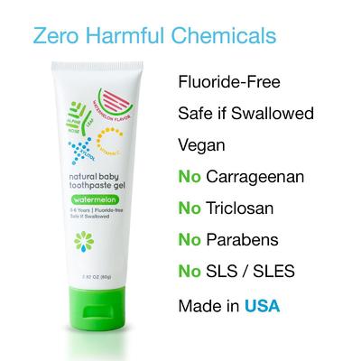 Natural Baby Fluoride Free Kids Toothpaste Gel Safe To Swallow 2.8 Oz Watermelon Flavor