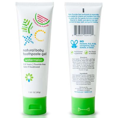 Natural Baby Fluoride Free Kids Toothpaste Gel Safe To Swallow 2.8 Oz Watermelon Flavor