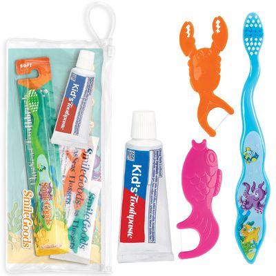 Child Dental Care Kit Travel Size Bundle W/Assorted Toothbrush Toothpaste And Flossers