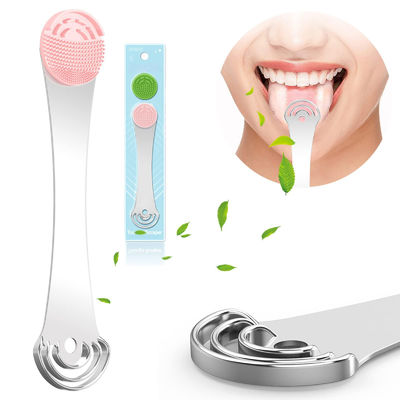 2 In 1 Silicone And 100% Stainless Steel Dental Tongue Scraper For Optimal Oral Hygiene