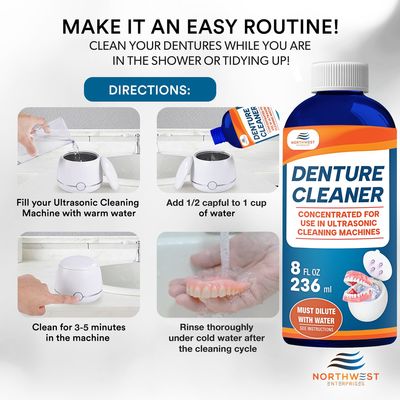OEM Logo Ultrasonic Denture Cleaner Solution Removes Stains Plaque 16 Ounces
