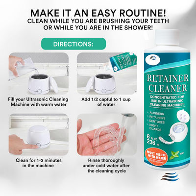 16 Oz Ultrasonic Retainer Cleaner Solution Concentrate Cleans Mouthguards Invisalign Mint