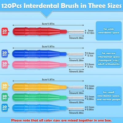120Pcs Interdental Brushes Kit 3 Sizes 360° Bendable Soft Bristles Braces Brush 