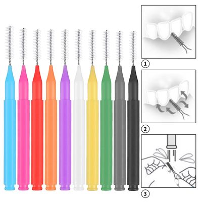 100 Pcs Dental Braces Cleaning Products 6 Sizes Braces Flossers 10 Colors