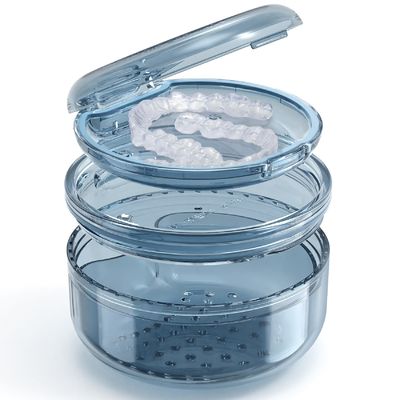Denture 2 In 1 Retainer Case No Leak Denture Bath Container 3.78" x 2.24"