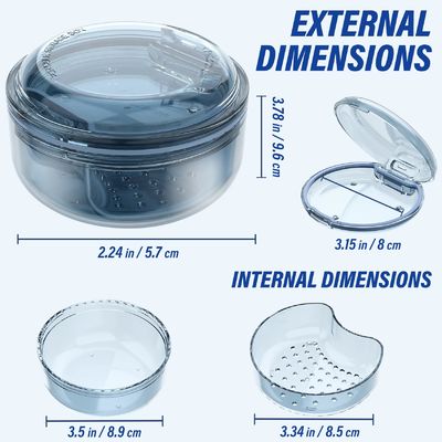 Denture 2 In 1 Retainer Case No Leak Denture Bath Container 3.78" x 2.24"