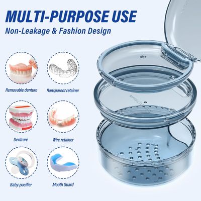 Denture 2 In 1 Retainer Case No Leak Denture Bath Container 3.78" x 2.24"