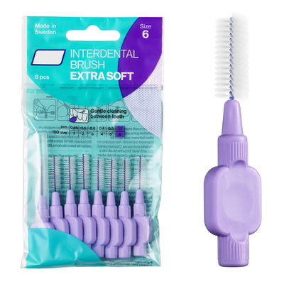 Adult Interdental Brush Extra Soft Pack Purple Size 6 For Large Gaps And Sensitive Gums