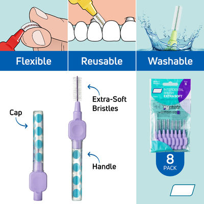 Adult Interdental Brush Extra Soft Pack Purple Size 6 For Large Gaps And Sensitive Gums
