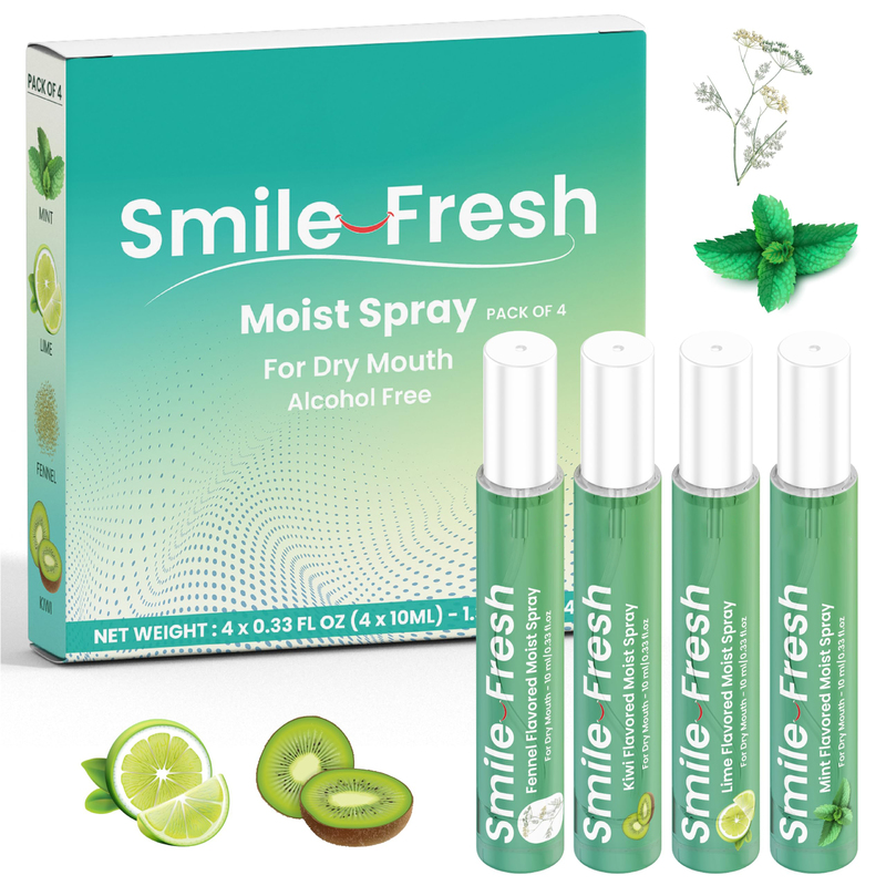 4Packs Flavoured Dry Mouth Spray Xylitol Alcohol Free 0.33 Oz/Pack 
