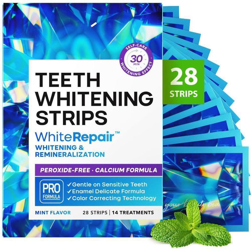 Mint Flavor Tooth Whitening Strips With Calcium Formula For Gentle Dental Care 28 Pack