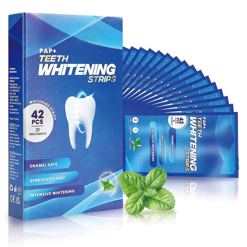 Mint Flavor Teeth Whitening Strips Kit Hydrogen Peroxide Free Treatments 42 Count