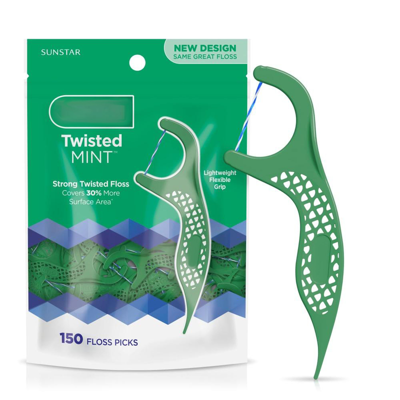 Twisted Threads Mint Floss Picks Shred Resistant Floss Easy Grip Handle 150 Count