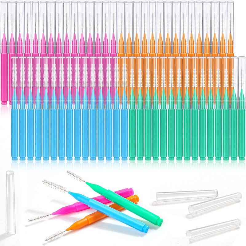 120Pcs Interdental Brush Kit 4 Sizes Soft Bristles With 360 Degree Bendable Floss Heads