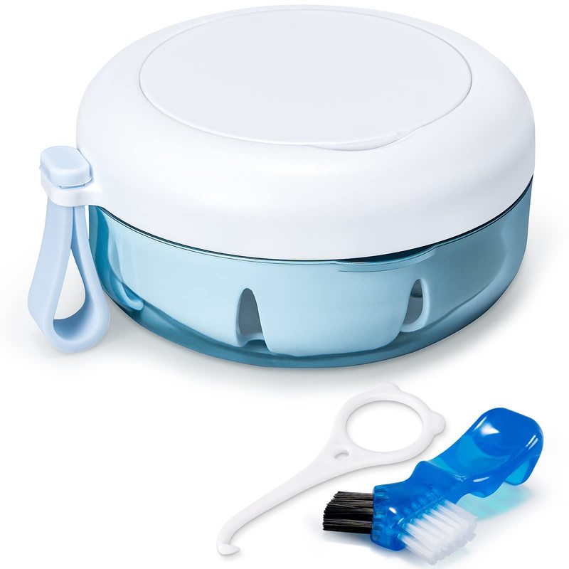 Leak Proof Denture Cup Kit With Denture Brush Strainer Removal Tool And Mirror